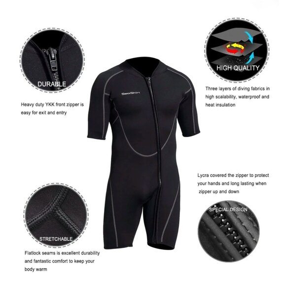 Seaskin 3mm Shorty Wetsuit Diving Front Zip Closure Wetsuit Men's Size S (READ.. - Picture 4 of 10